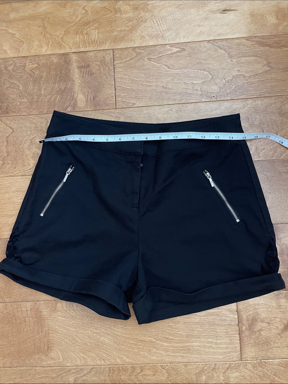 bebe Black High-Waist Shorts with Silver Zips